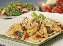Penne Pasta Saute and Baby Salad Greens with Strawberries