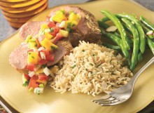 Pork Tenderloin with Fresh Peach Salsa and Wine-Scented Rice