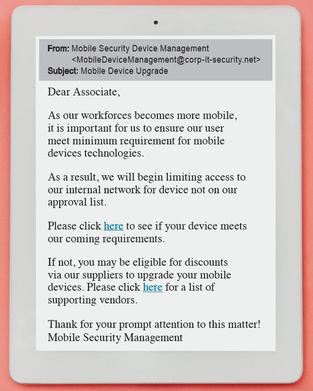 iPad image with example email
