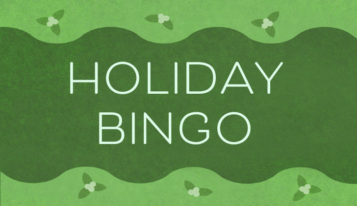 Holiday Bingo on dark green background