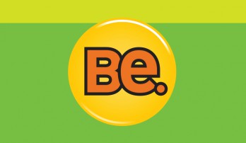 Benefits Be. logo. orange letters in gold circle on a green background.