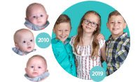 Triplets as babies in 2010 and age 9 in 2019