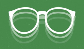 Eye Exam hero - eye glasses graphic on green speckled background