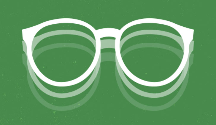 Eye Exam hero - eye glasses graphic on green speckled background