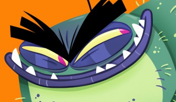 Close up view of a cartoon image of the flu bug.