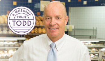 Publix CEO portrait in the bakery area.